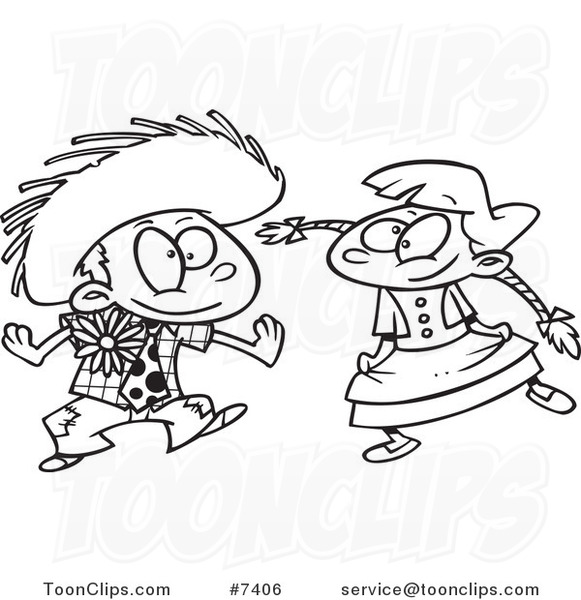 581x600 Cartoon Black And White Line Drawing Of A Boy And Girl Dancing