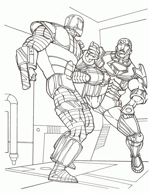 600x776 Iron Man Fight With Another Robot Coloring Page