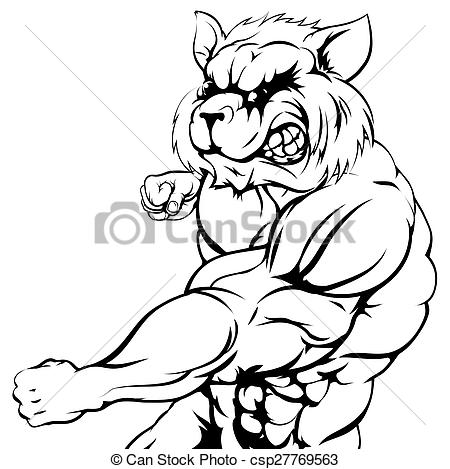 450x469 Raccoon Mascot Fighting. A Tough Muscular Raccoon Character