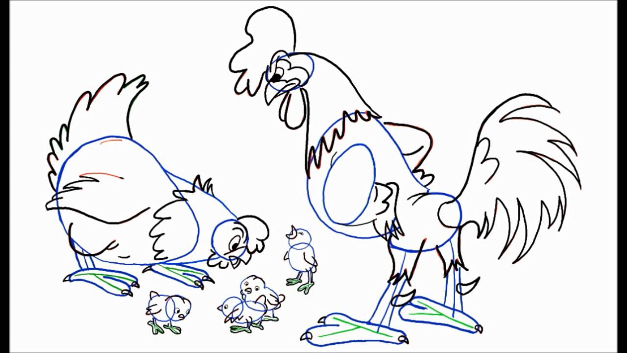 1280x720 How To Draw A Chicken, A Baby Chick And A Rooster