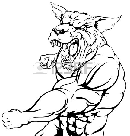 431x450 Tough Mean Muscular Wolf Character Or Sports Mascot In A Fight