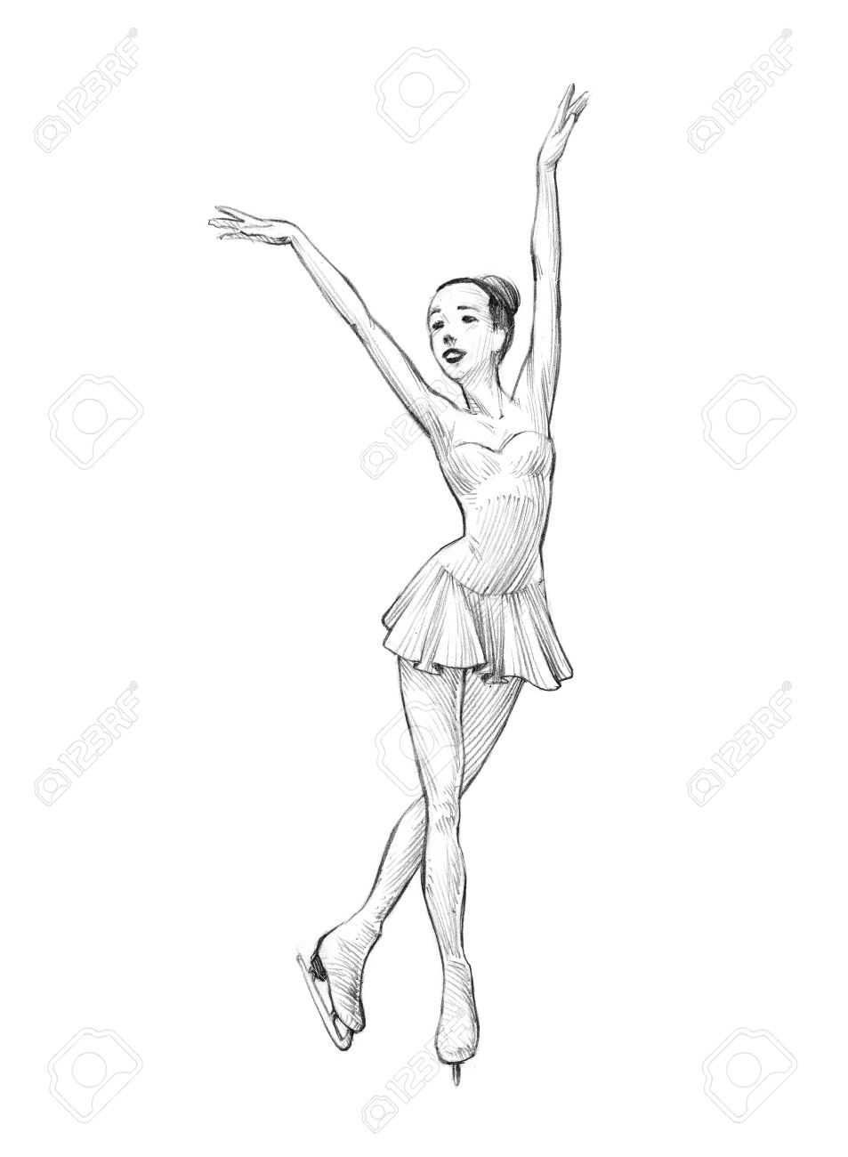 953x1300 Hand Drawn Sketch, Pencil Illustration Of A Figure Skater Woman