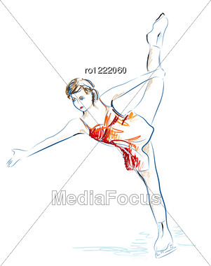 301x380 Ladies Figure Skating Hand Drawn Sketch