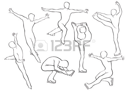 450x318 Men Figure Skating In Motion On The Ice Silhouettes Royalty Free
