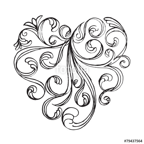 500x500 Filigree Calligraphy Of Heart Shape Abstract Drawing Art Design