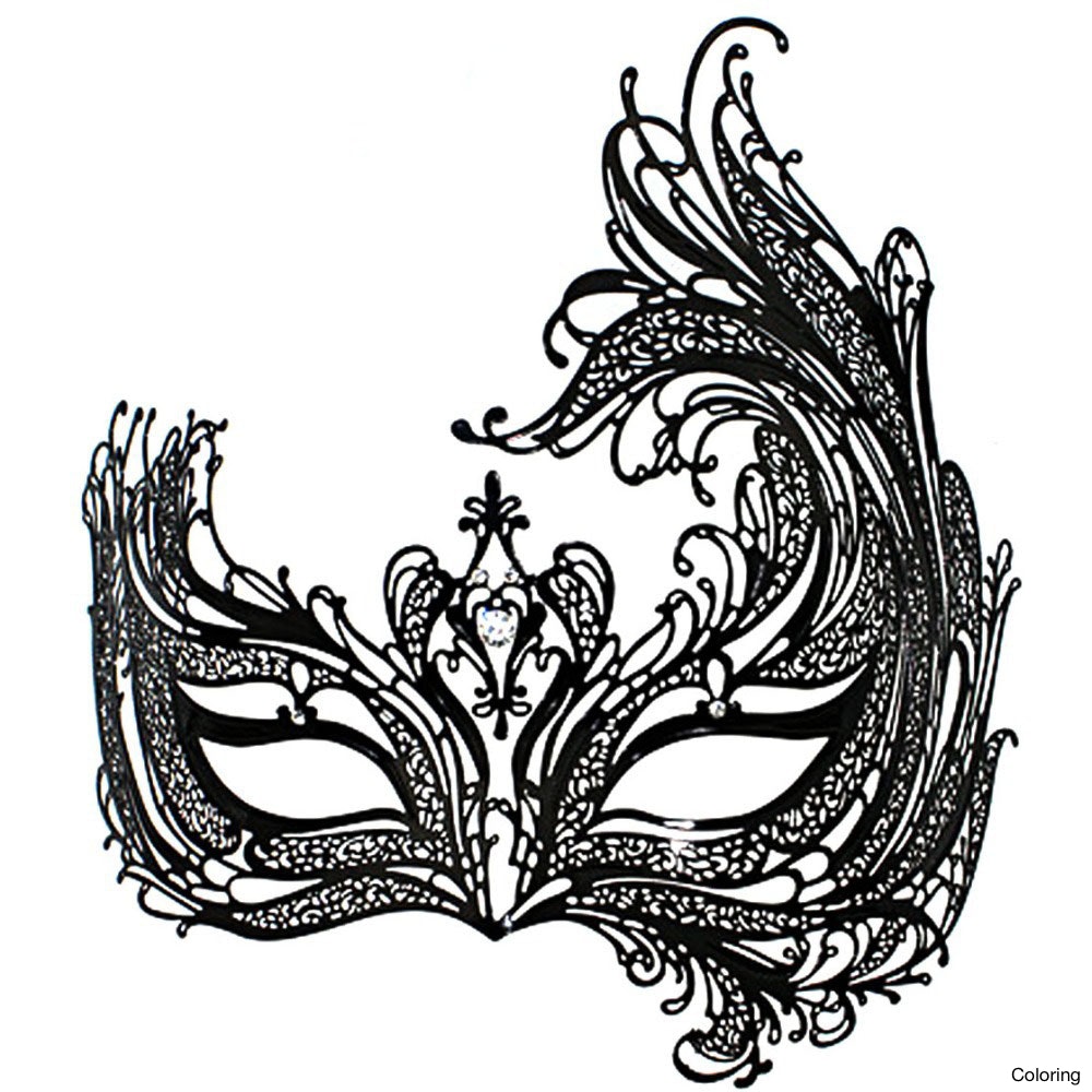 1000x1000 Venetian Mask Template Coloring Halfeye Glossy Black Metal