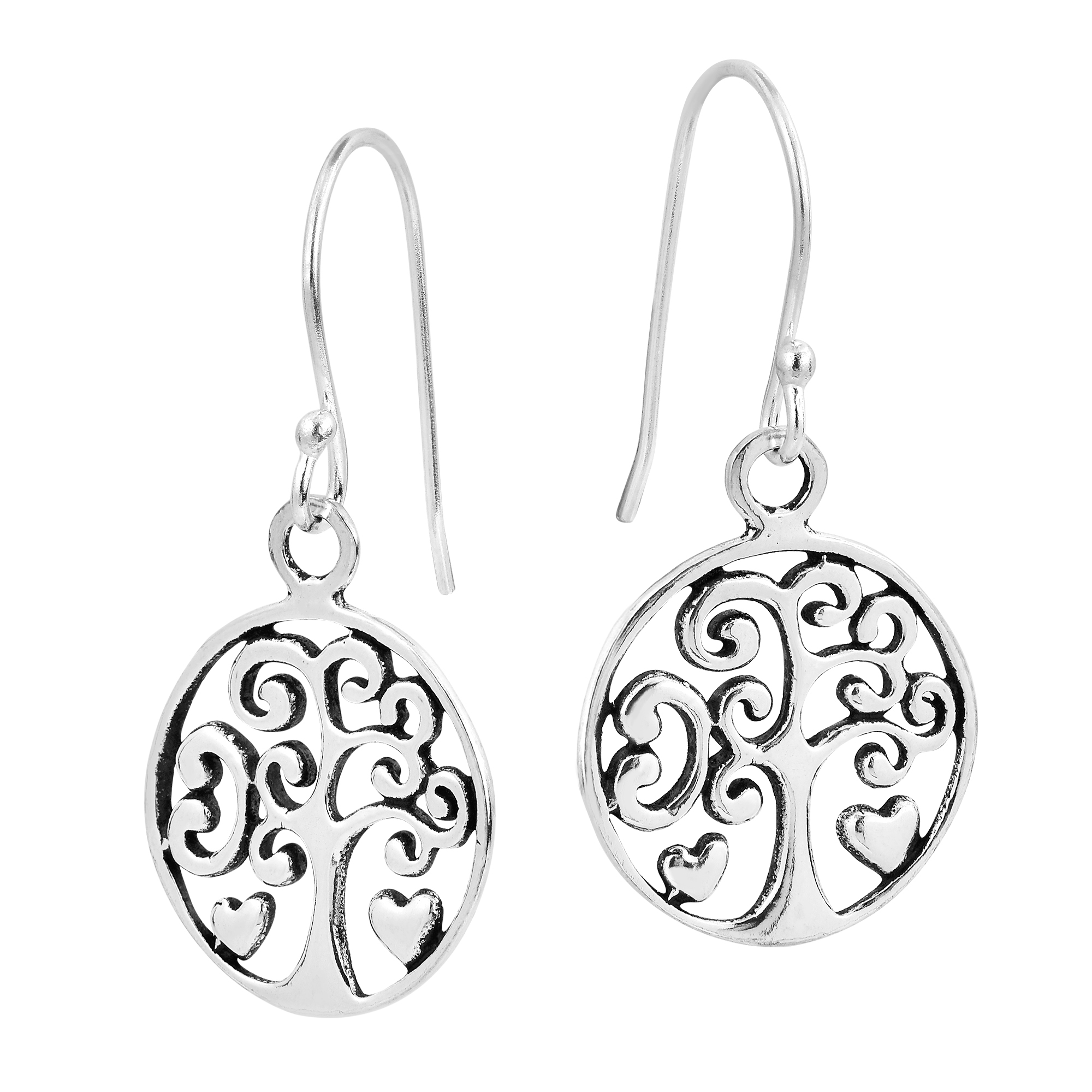 2000x2000 Filigree Heart Tree Of Life Sterling Silver Dangle Earrings