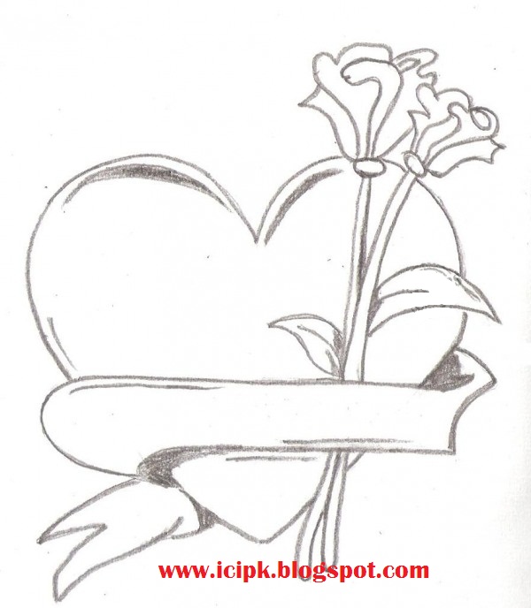 600x688 Heart And Rose Drawings In Pencil Group