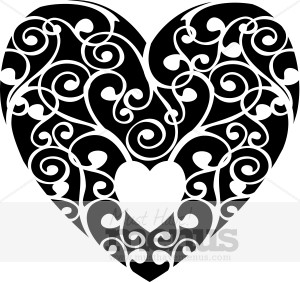 300x282 Black Filigree Heart Valentine Image Holiday Clipart Archive
