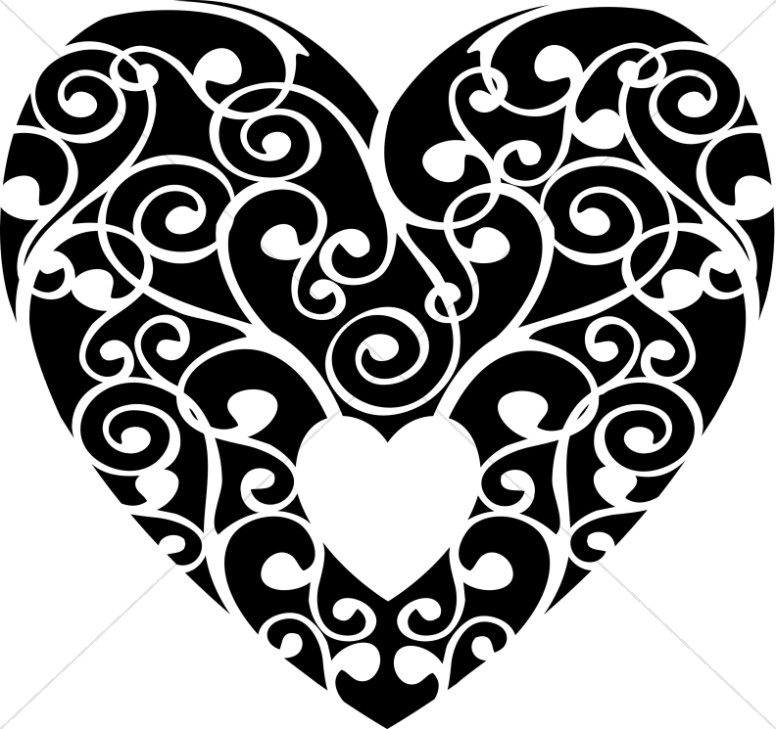 776x729 Black And White Swirls Heart Valentines Day Clipart