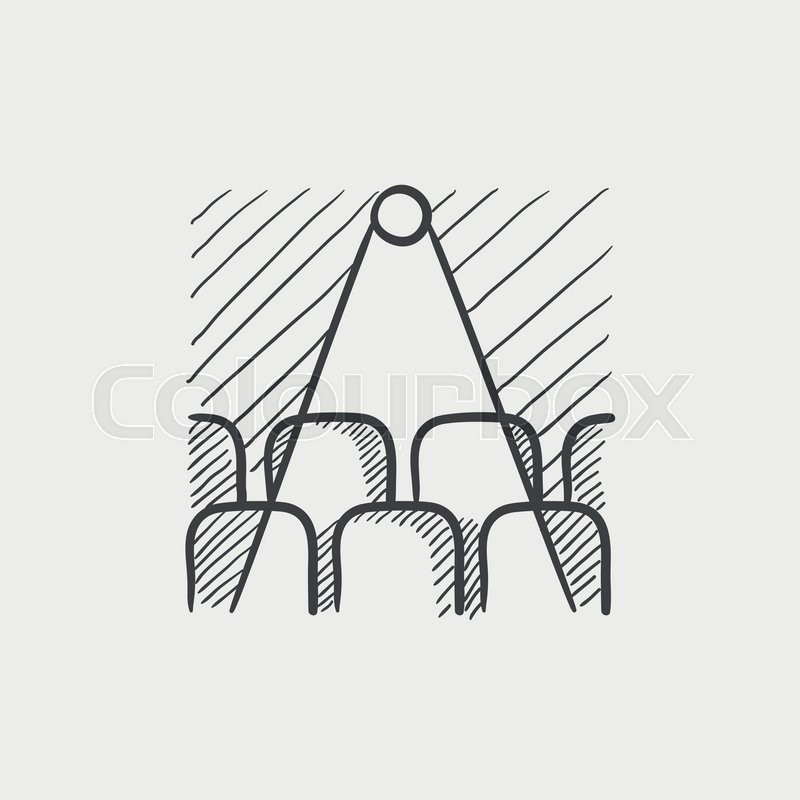 800x800 Movie Theater With Empty Seats And Projector Sketch Icon For Web