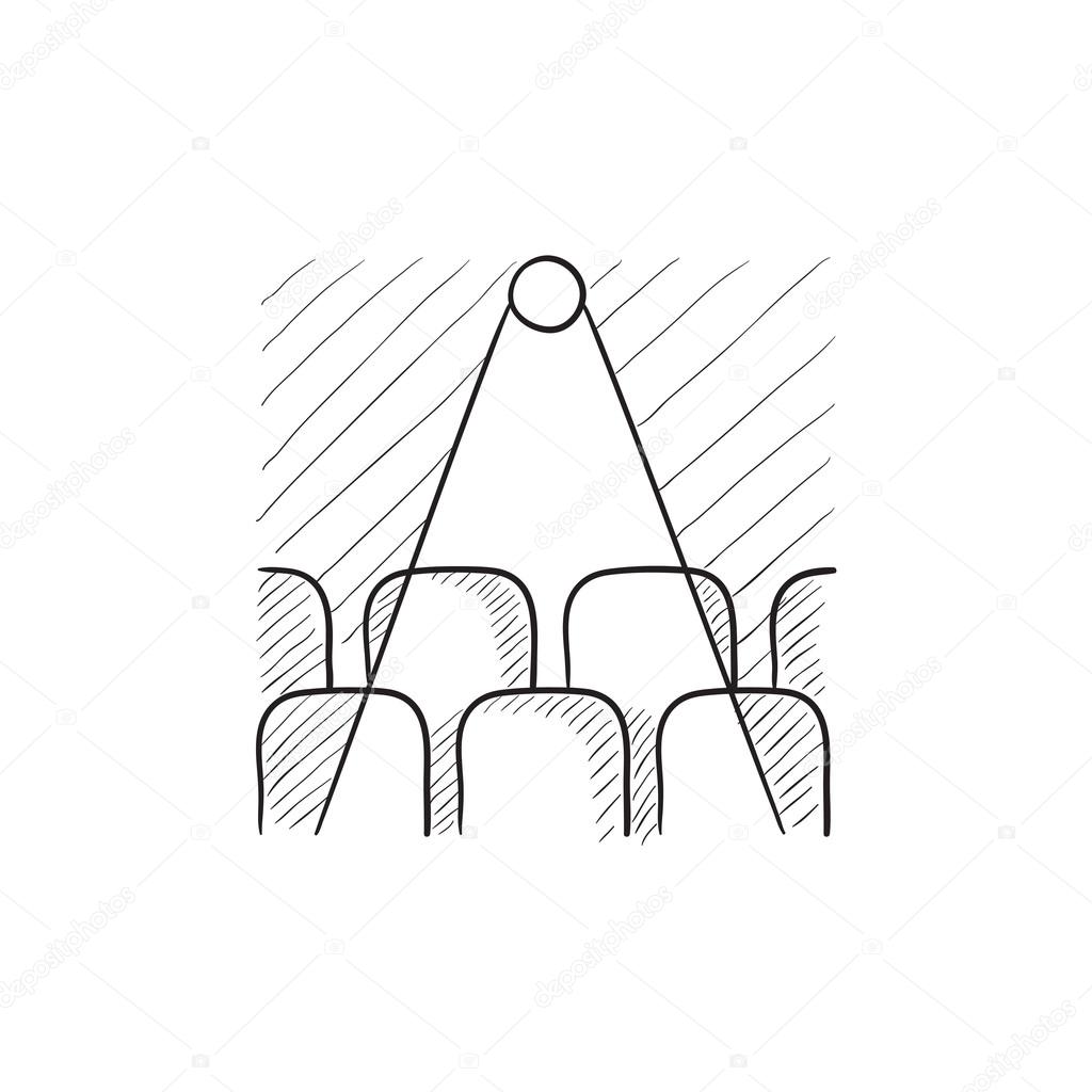 1024x1024 Movie Theater With Seats, Projector Sketch Icon. Stock Vector