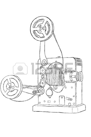 300x450 Sketch Of Vintage Projector With Film Tape Stock Photo, Picture