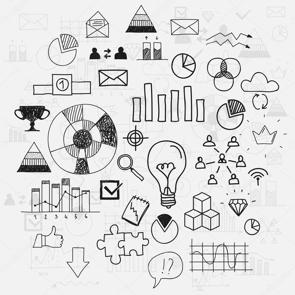 1024x1024 Hand Draw Doodle Elements Business Scetches Concept Infographic