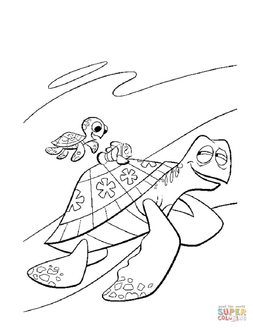 850x1100 Baby Turtle On The Back Of Crush (Sea Turtle) Coloring Page Free