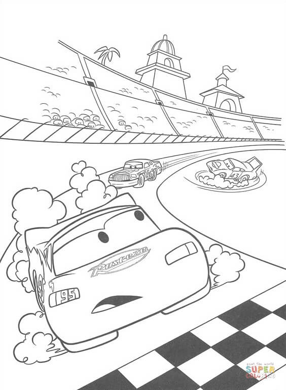 564x770 Mcqueen Is About To Cross The Finish Line Coloring Page Free