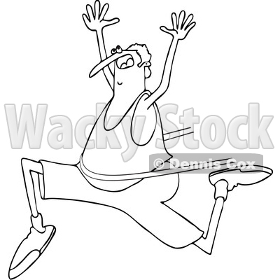 400x400 Of A Cartoon Black White Lineart Chubby Man Running