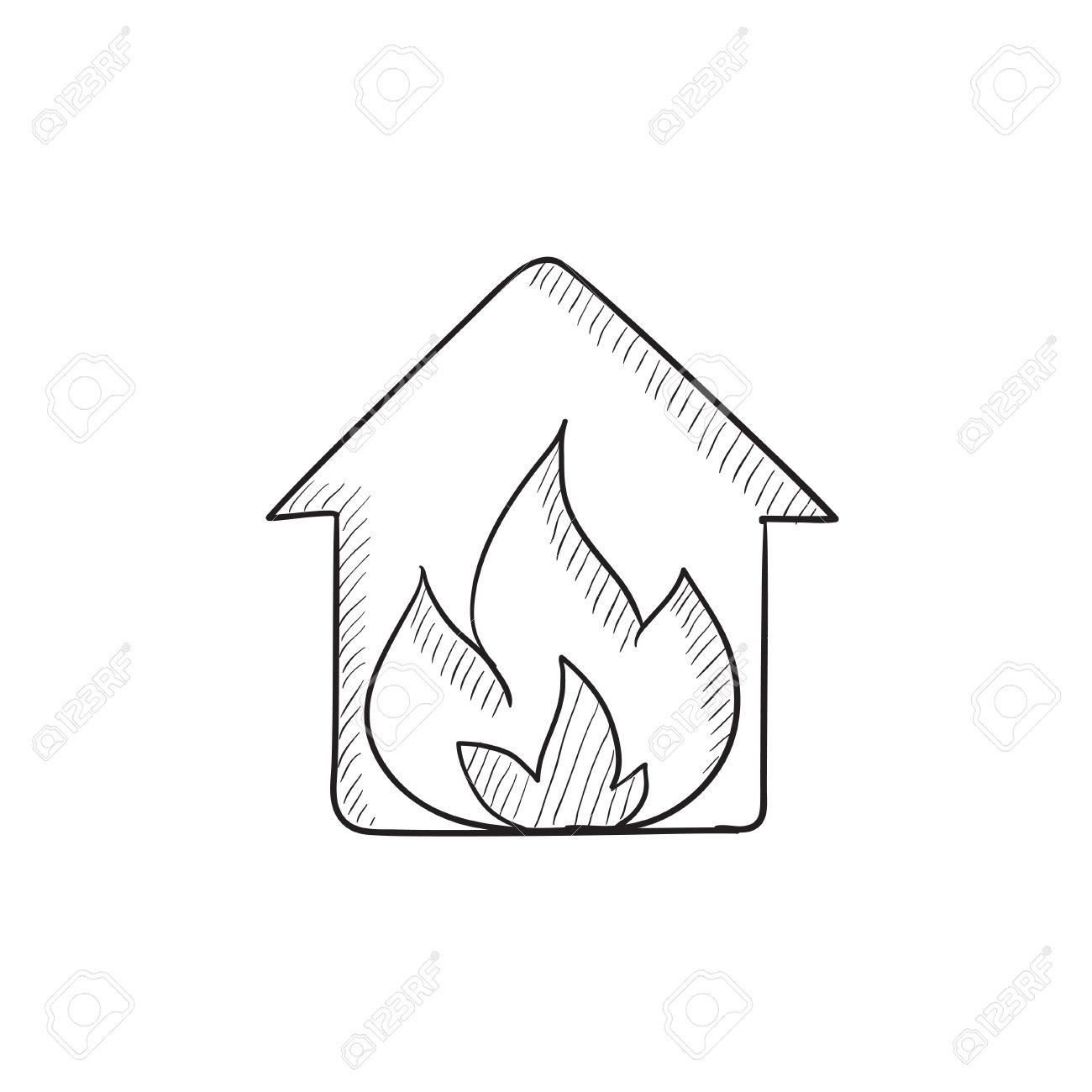 1300x1300 House On Fire Vector Sketch Icon Isolated On Background. Hand
