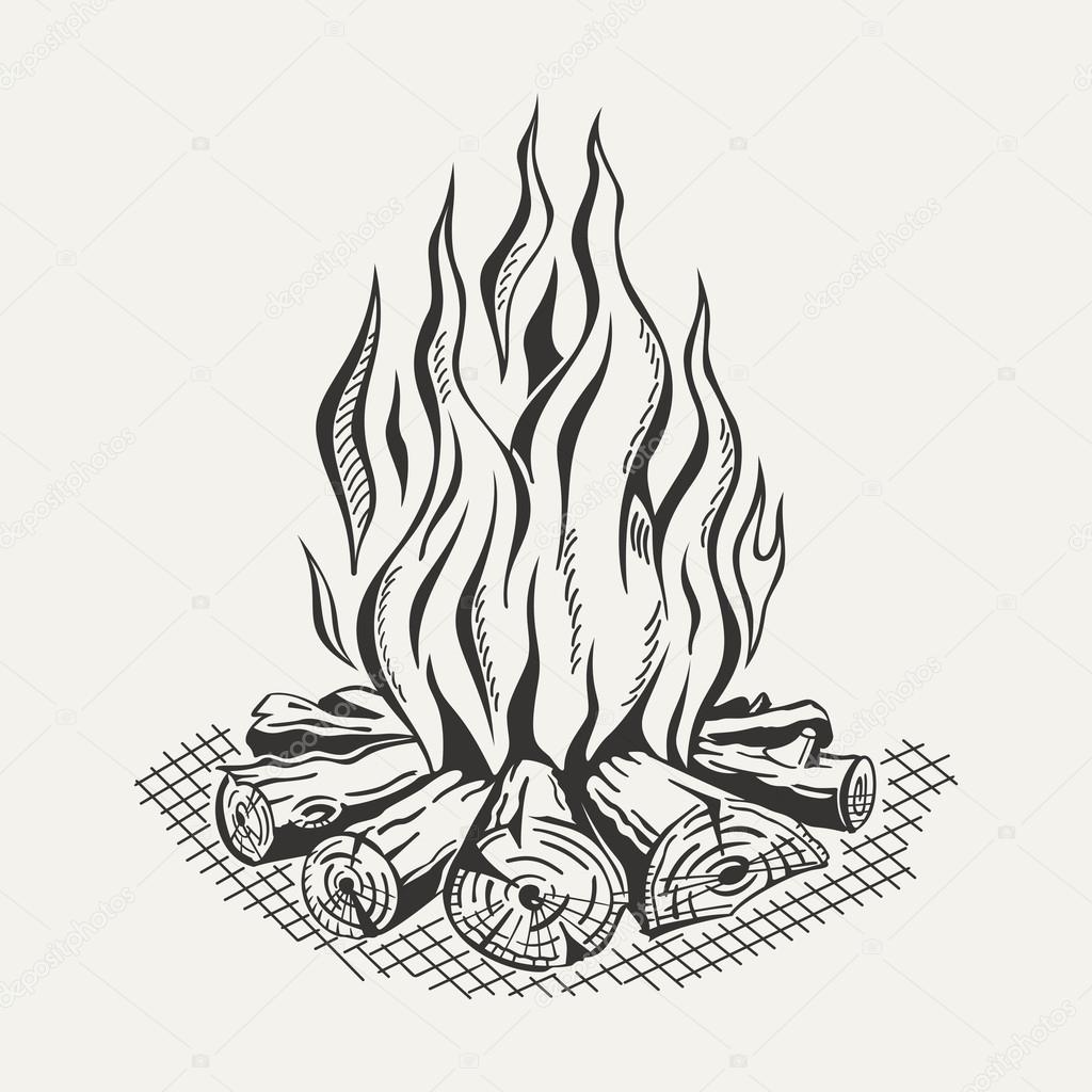1024x1024 Illustration Of Isolated Camp Fire On White Background. Stock