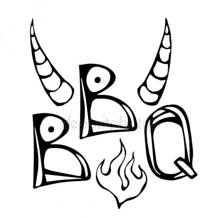 450x450 Bbq Steak Concept Lettering With Fire And Bull Horns. Meat Logo