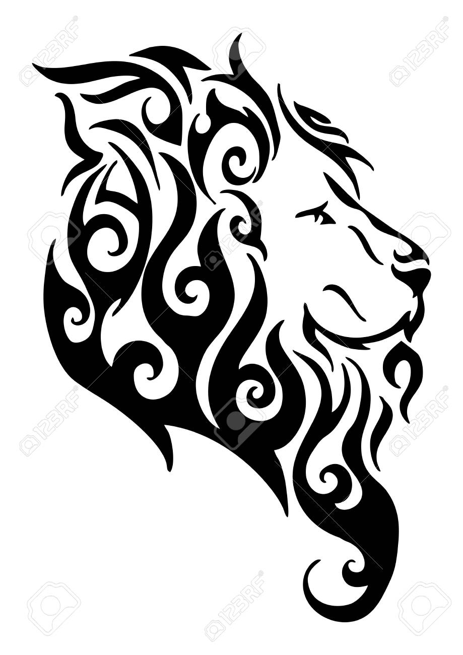 919x1300 Silhouette Lion Side Head Tribal Tattoo Vector Design From Flame