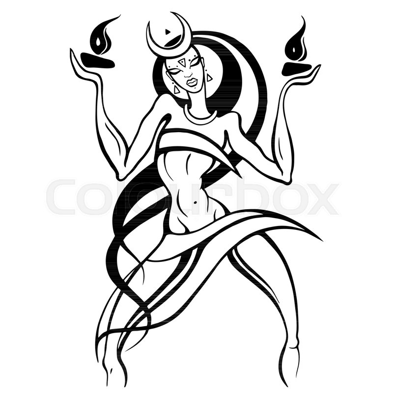 800x800 Beautiful Young Woman Dancing With Fire. Hand Drawn Vector