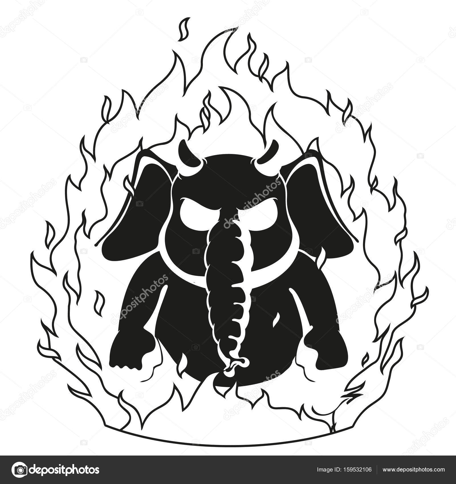 1600x1700 Elephant. Character. The Evil Red Horns, Fire. Devil. Big