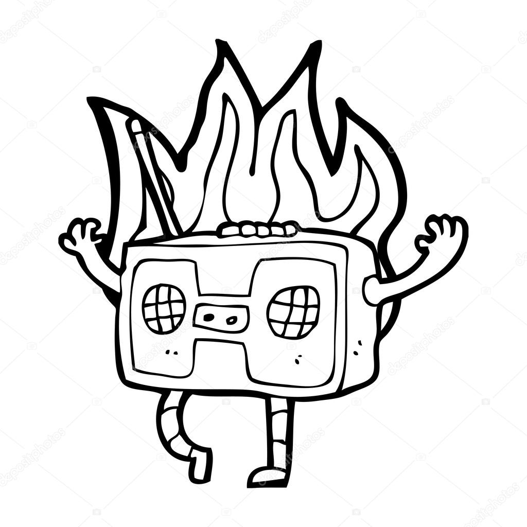 1024x1024 Retro Radio Cassette Player On Fire Stock Vector