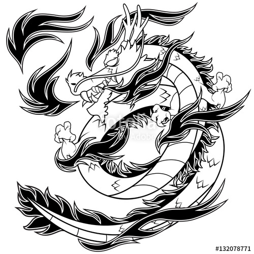 500x500 Chinese Fire Dragon Vector Line Art Stock Image And Royalty Free