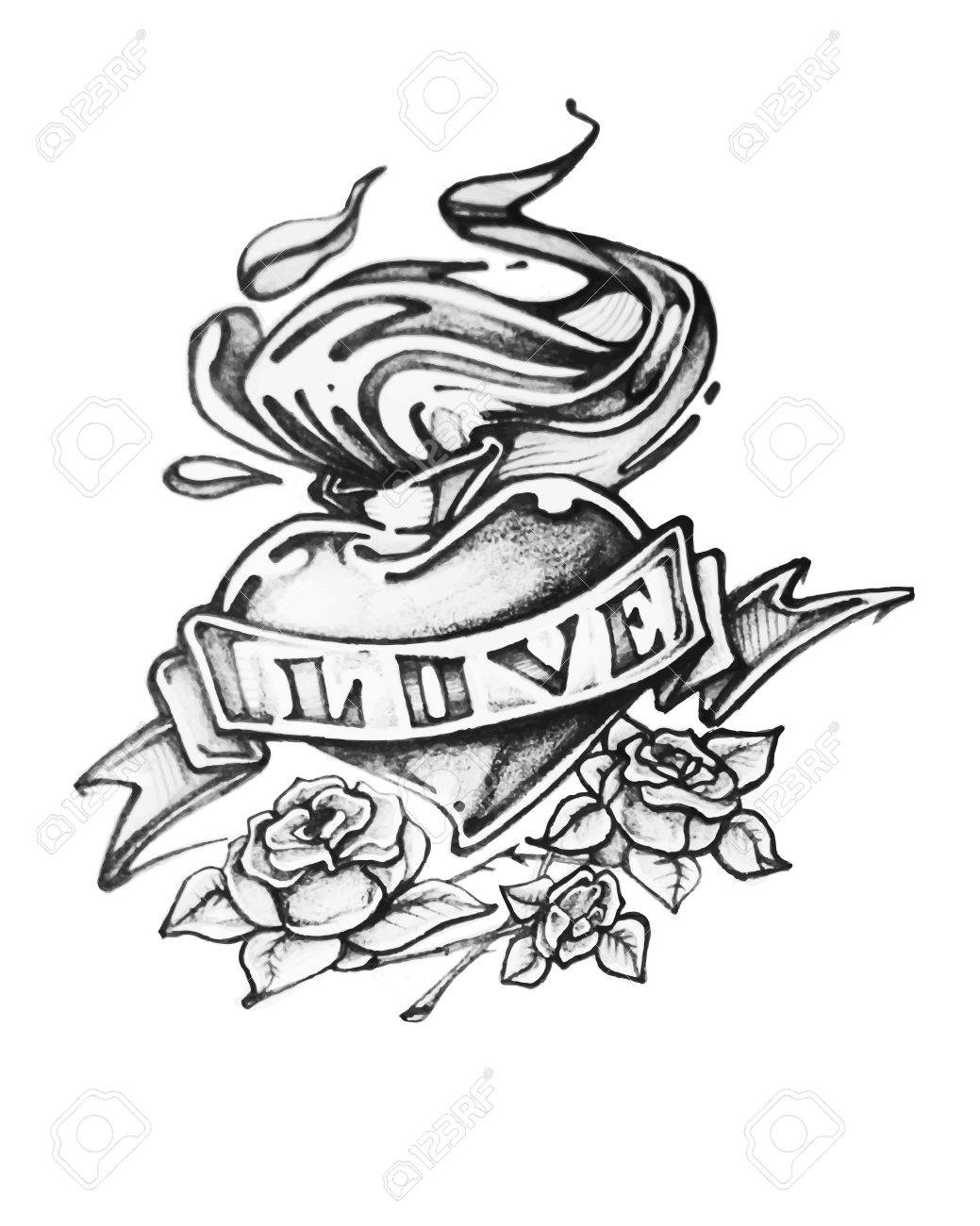 1039x1300 Hand Drawn Vector Illustration Or Drawing Of A Heart With Fire