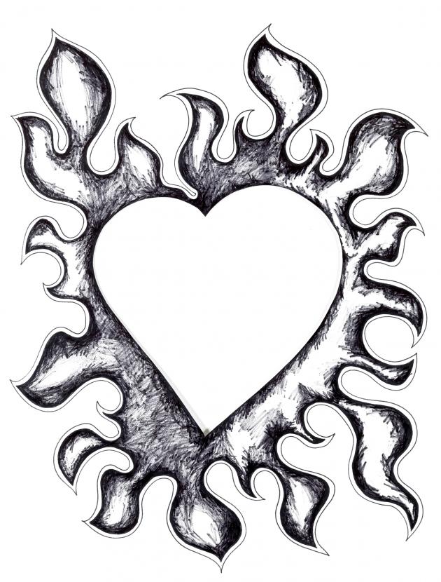 630x830 Hearts On Fire Drawing Heart On Fire Clip Art