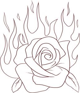 258x302 How To Draw A Flaming Rose Step 5 Artwork Drawing Ideas