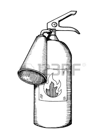 338x450 Fire Extinguisher Vector Illustration. Scratch Board Style