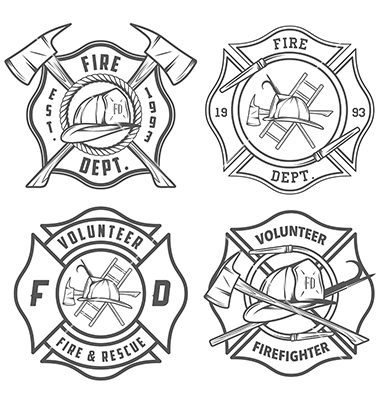 380x400 Set Of Fire Department Emblems And Badges Vector Red Hot