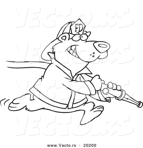 600x620 Vector Of A Cartoon Fire Fighter Bear Carrying A Hose