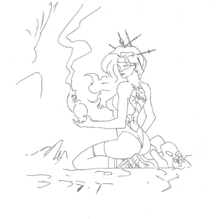 895x892 Fire Girl Drawing (Inked 150dpi) By Electronicdave