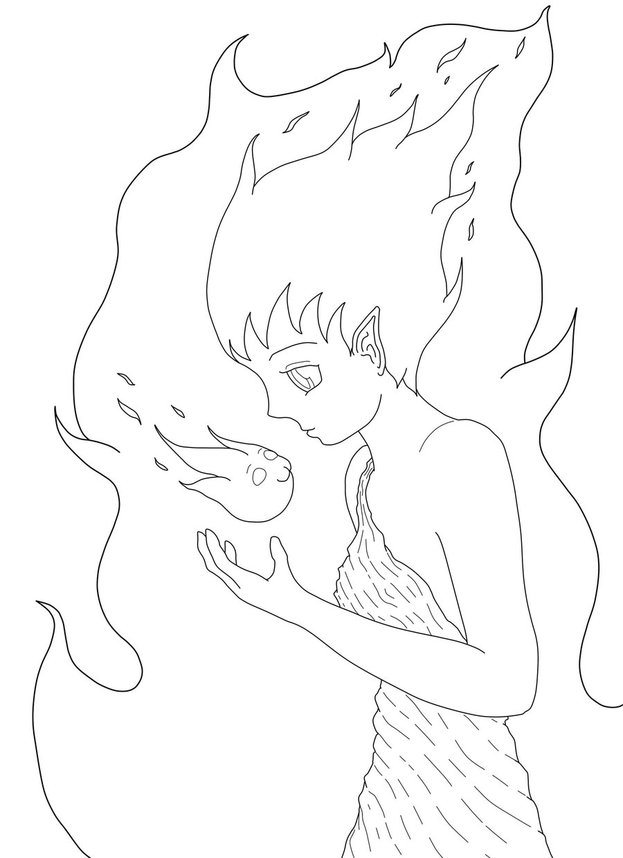 900x1238 Fire Girl Line Art By Kitty Kitsuchi