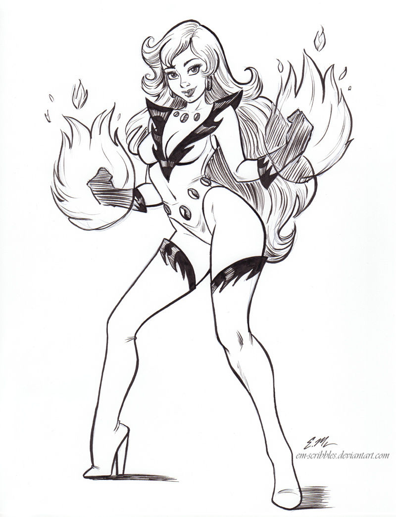 800x1043 Original Fire Brazilian Justice League Dc Ink Drawing Art Pin Up