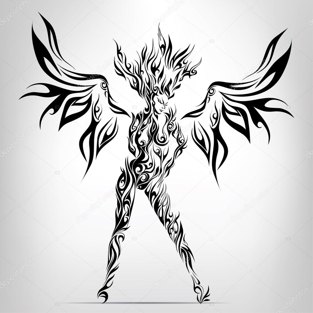 1024x1024 Silhouette Of Girl From Fire. Stock Vector Nutriaaa