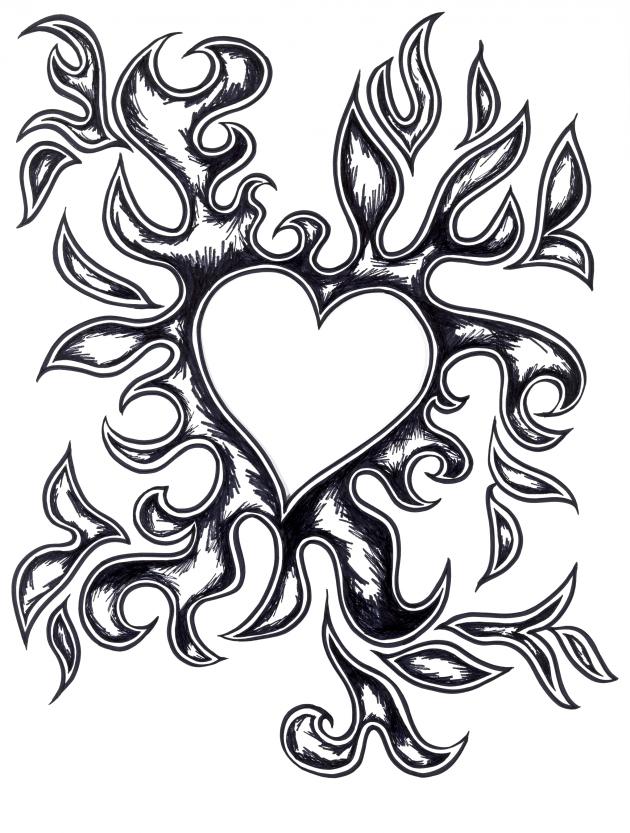 630x833 Hearts On Fire Drawing Heart On Fire Clip Art