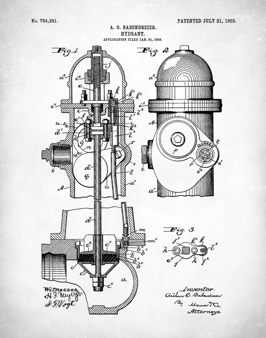 520x662 Fire Hydrant Patent Print, Fire Hydrant Poster, Fire Hydrant Art