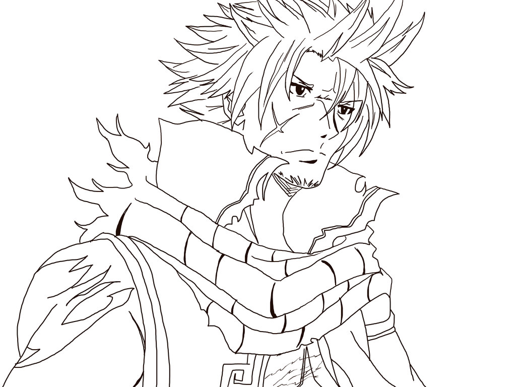 1024x768 Natsu, The Fire D. (Line Art) ~ Fairy Tail Oc By Brainburstyuuji