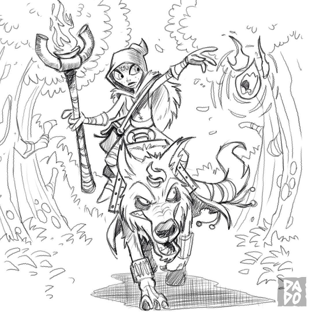 1080x1080 Sorceress Red Riding Hood Riding A Fire Wolf'