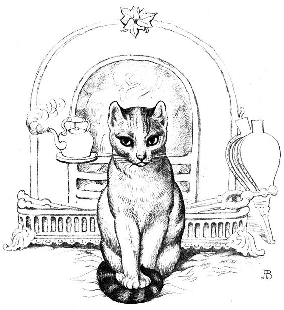 566x618 A Fierce Looking Kitty Sits In Front Of A Fireplace.