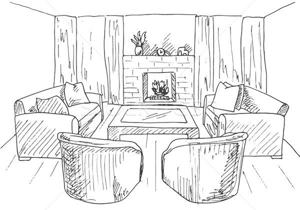 600x420 Modern Interior. Lounge With Fireplace, Armchairs And Sofas