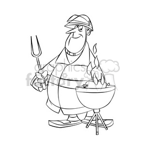 300x300 Royalty Free Frank The Cartoon Firefighter Cooking On A Grill Bbq