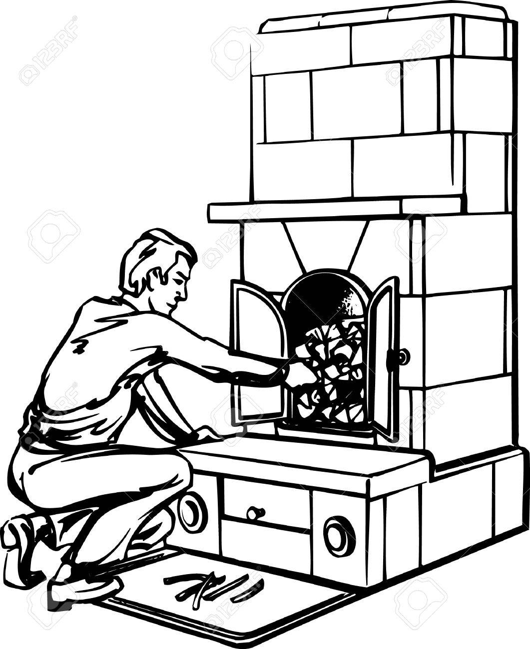 1061x1300 Man Near The Fireplace On White Royalty Free Cliparts, Vectors