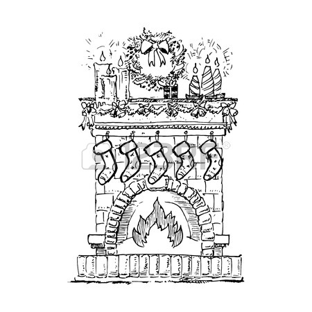 450x450 Christmas Fireplace Decorated. Vector Illustration Isolated