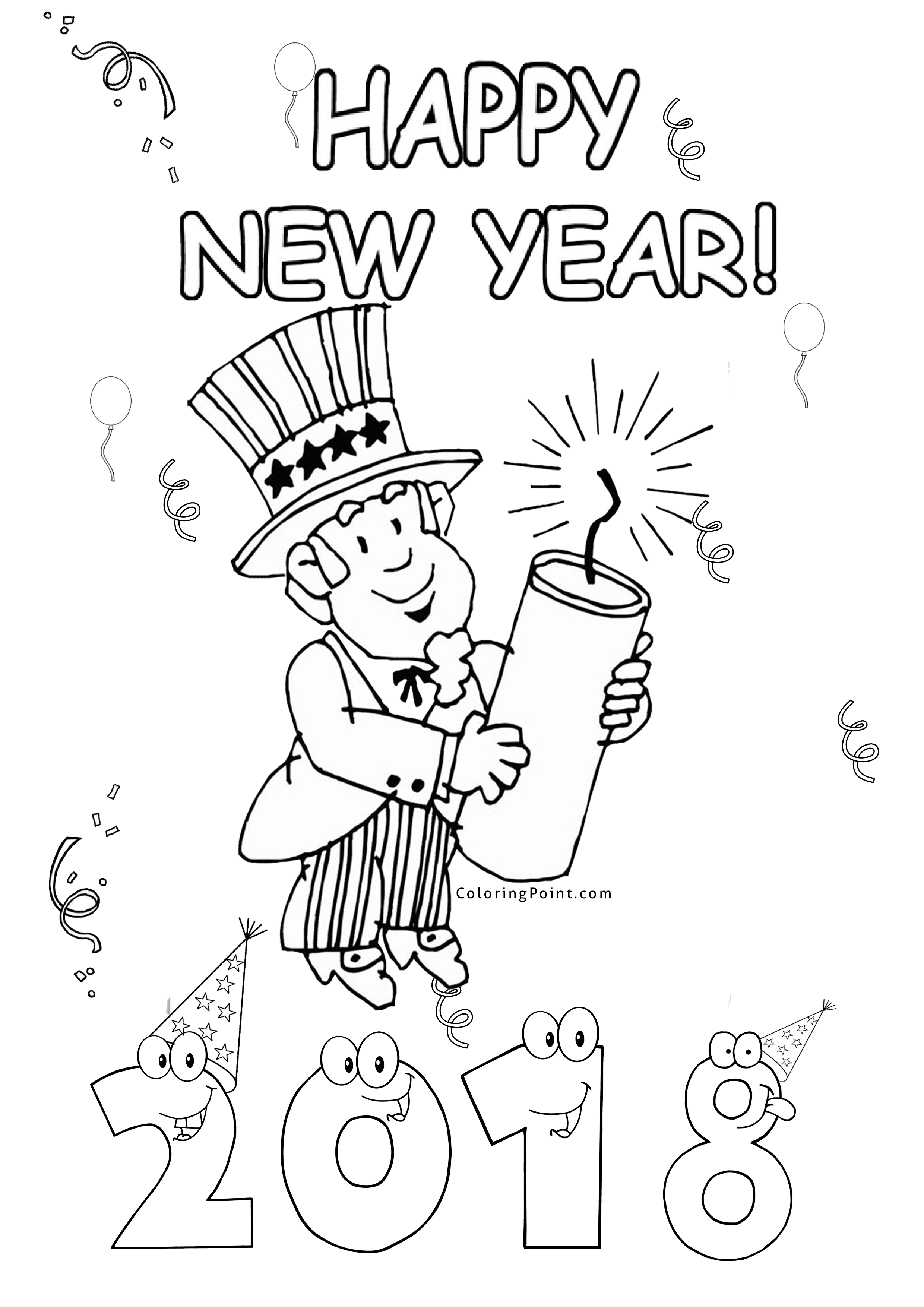 2480x3508 Happy New Year 2018 Fireworks Coloring Page