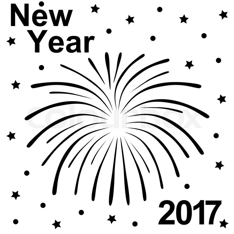 800x800 Happy New Year 2017 Text And Fireworks Silhouette On A White